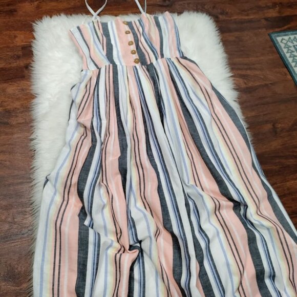 Free People Lilah Multi Striped Pleated Button Front Midi Dress Women's Small - Picture 2 of 12